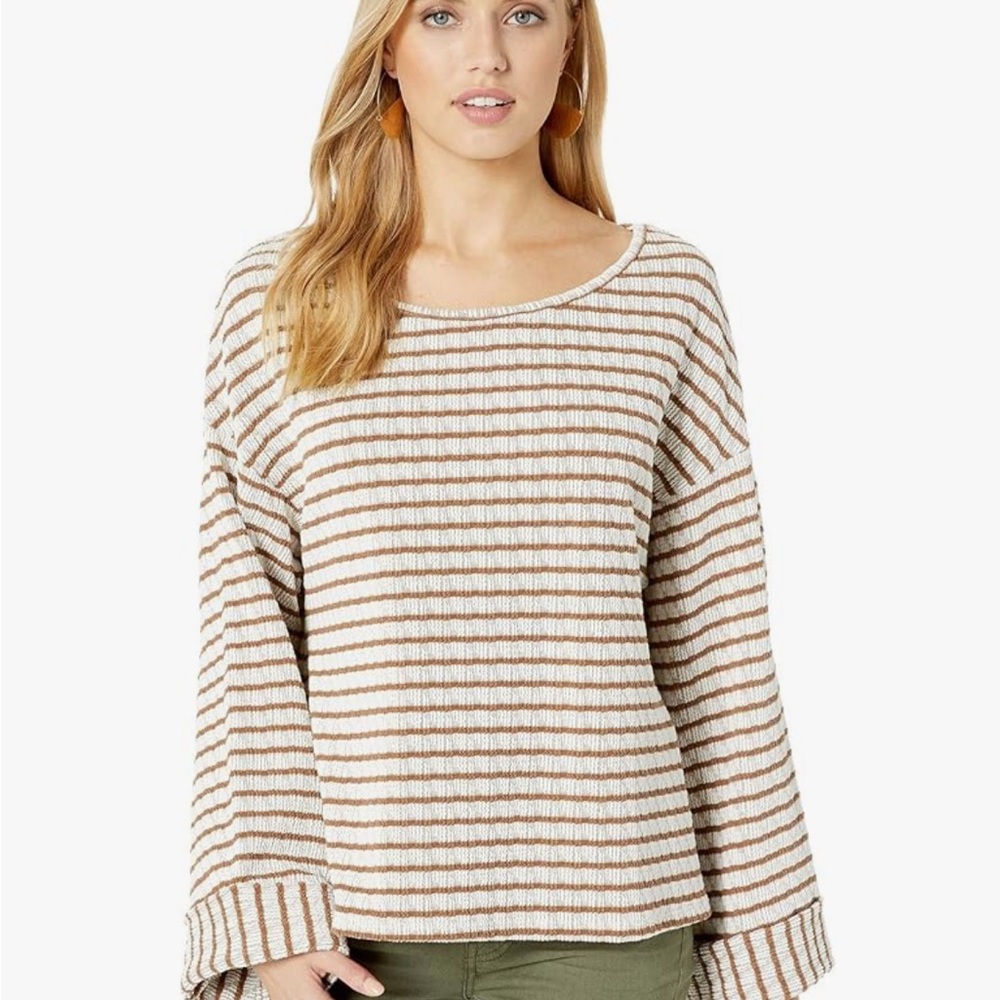 Show Me Your MuMu Chocolate/Cream Striped Lightweight Knit Sweater Size Small - Picture 2 of 13